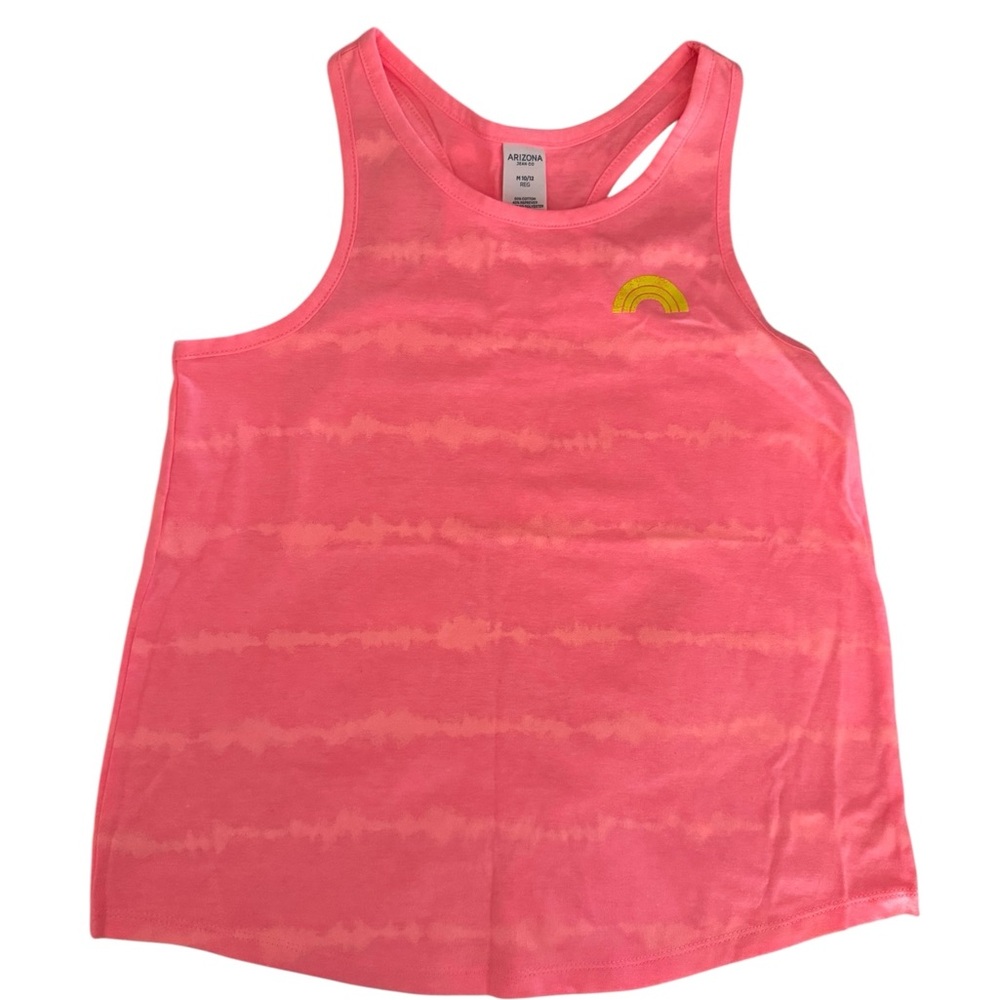 Arizona Jean Company Girls Coral Tank Top with Yellow Rainbow M 10/12 BRAND NEW